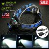 25000 LM Headlamp LED Tactical Headlight Zoomable Flashlight Torch w/Charges Camping
