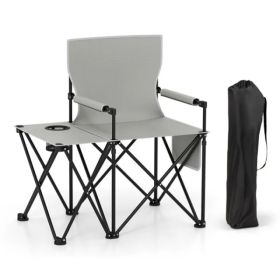 Oversized Foldable Camping Chair With Side Table & Cup Holder, 330 LBS Capacity For Outdoor Use-Gray