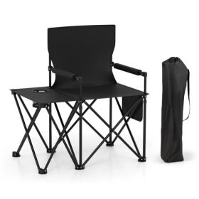 Oversized Foldable Camping Chair With Side Table & Cup Holder, 330 LBS Capacity For Outdoor Use-Black