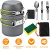 8Pcs Camping Cooking Ware Set Camping Stove Cookware Set Aluminum Pot Foldable Knife Fork Spoon Set for Hiking Picnic Outdoor