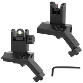 45 Degree Offset Rear Front Flip Up Sights Fiber Optics Aluminum Sights Tactical Folding Back Up Sight Set with Red Green Dots Fit Picatinny Weav