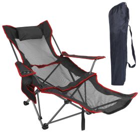 Foldable Camping Chair 330LBS Load Heavy Duty Steel Lawn Chair Collapsible Chair with Reclining Backrest Angle Cup Holder Pillow Side Pocket Carry Bag (Option: CampingMeshChair Black)