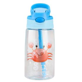 16.2Oz Leak-proof Kids Water Bottle with Straw Push Button Sport Water Bottle for Kids Crab Ship Jellyfish Rocket (Option: WaterBottle Crab)