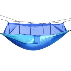 600lbs Load 2 Persons Hammock w/Mosquito Net Outdoor Hiking Camping Hommock Portable Nylon Swing Hanging Bed w/ Strap Hook Carry Bag (Option: MosquitoNetHammock BLU)