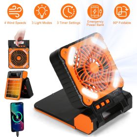 1Pc Solar Camping Fan With LED Lantern 5200mAh Rechargeable Battery Operated Portable Fan With Emergency Power Bank 4 Wind Speeds 3 Light Modes 3 (Color: Orange)