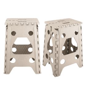 2 Pack 17.91In High Step Stool Folding Stepping Stool Lightweight Plastic Step Stool with Handle Non-slip for Kitchen Bathroom (Option: 2PcsStepStool Beige)
